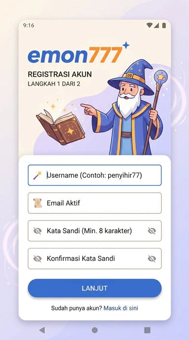 Tampilan halaman daftar emon777